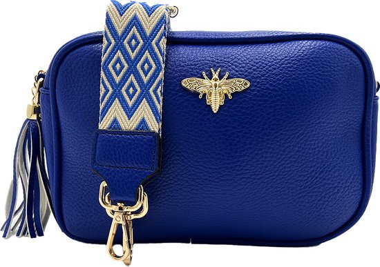 Knikken zelfstandig naamwoord Intrekking Crossbody dames handtas blauw met goudkleurige bijengesp. Trendy tas uit  nieuwe... | bol.com