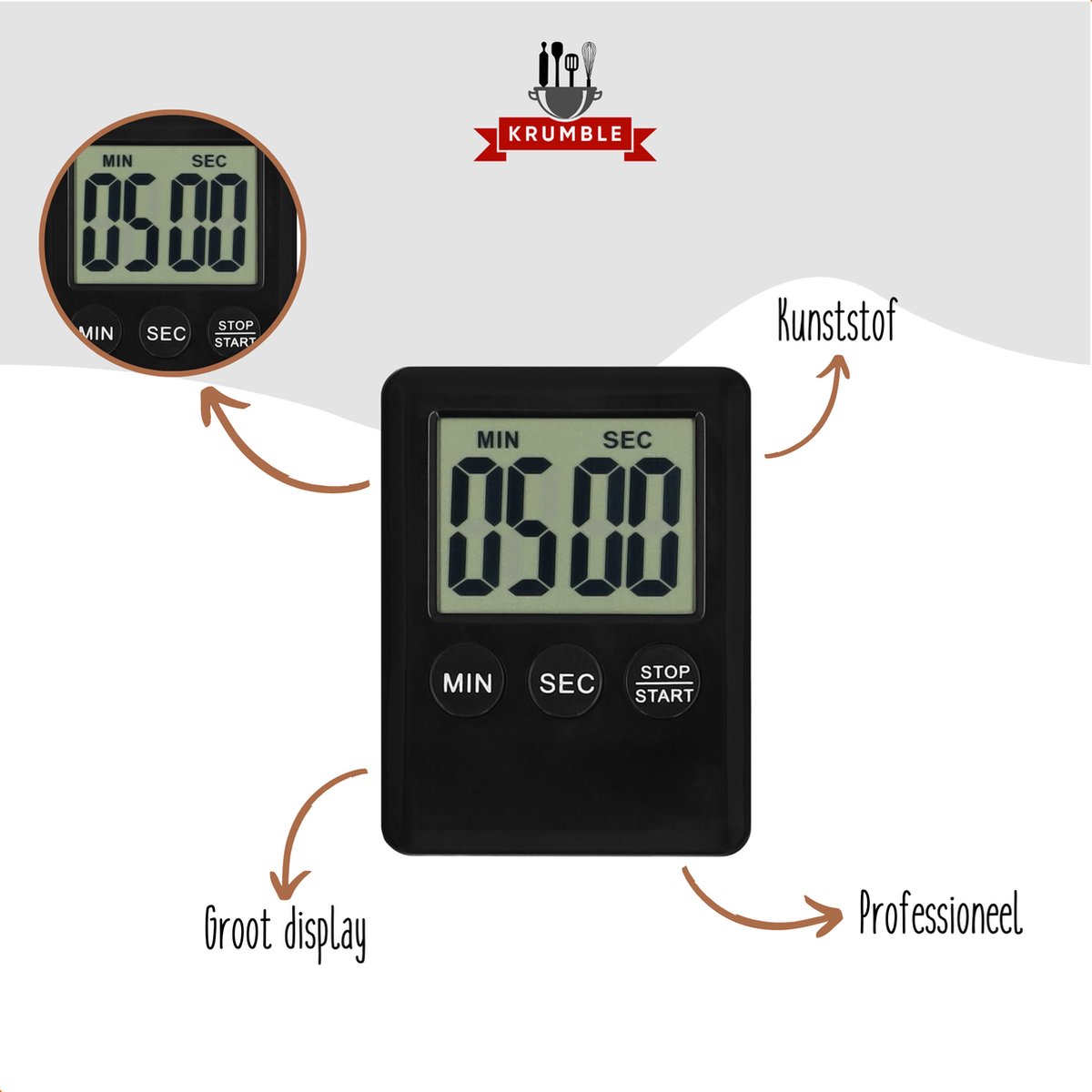 Krumble Mini Kookwekker – Digitale Timer – Kleine Kookwekker – Keukenwekker – Zachte Alarmtoon – Met Magneet – Compact – Zwart — cadeau in Kookcadeaus - foto 8