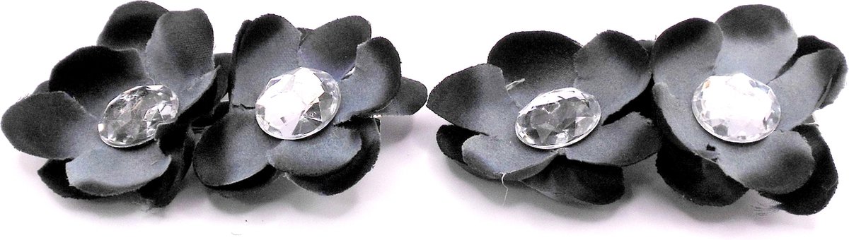 2 roosjes klein met duckklem zwart-grijs met diamant 2x