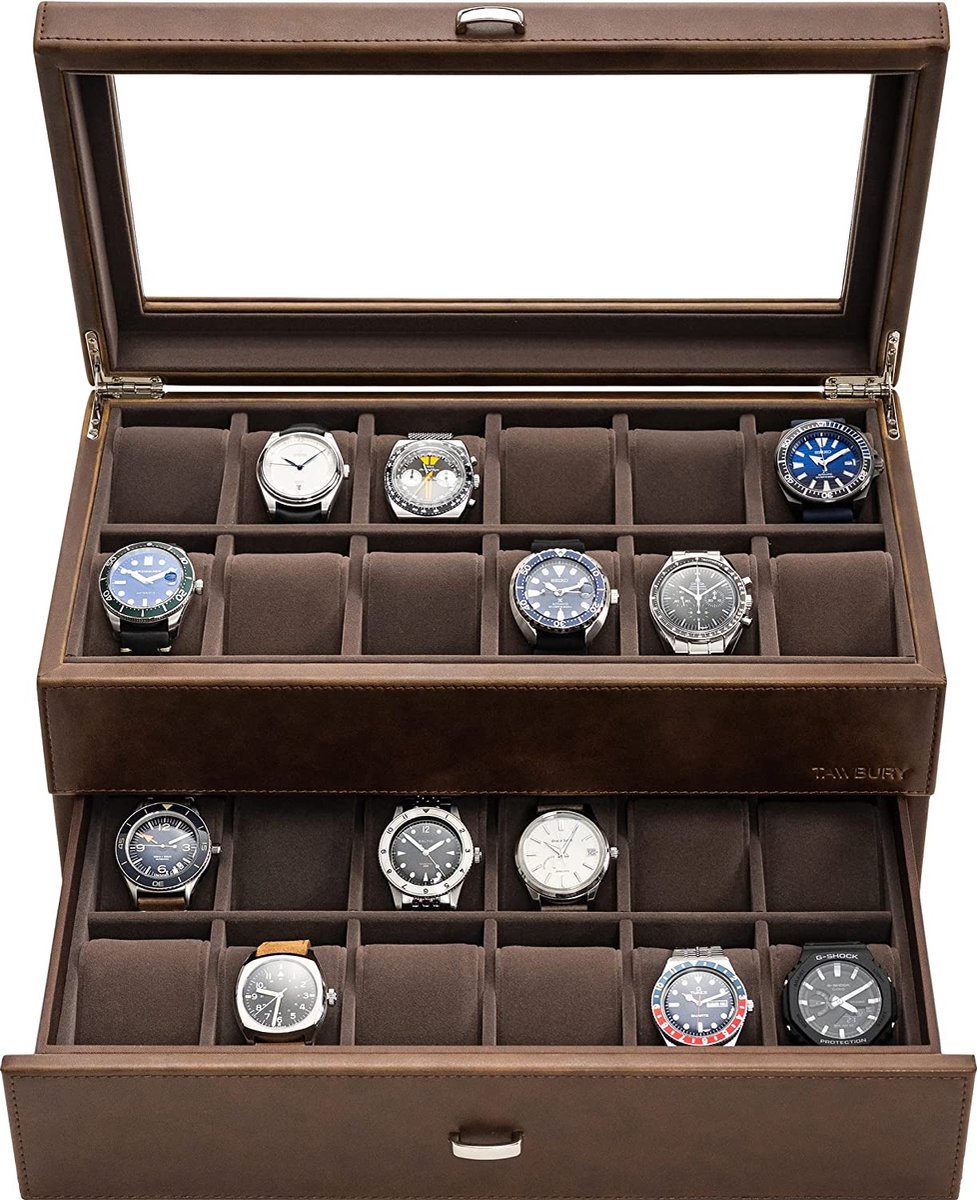 Heren Sieradendoos - 24-Vaks Horlogedoos voor Mannen – XL Horlogebox voor Mannen met 24 Vakjes | Sieradendoos Mannen - Extra Grote Horlogebox Heren