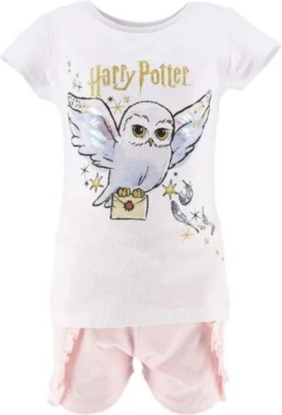 Harry Potter - filles - T-shirt et short - pour enfants - en coton doux - ensemble 2 pièces pour enfants - blanc/rose - taille 98