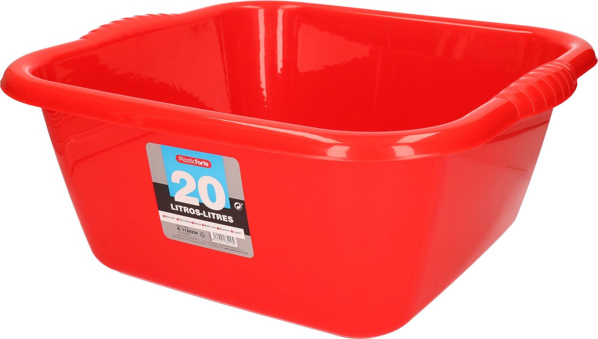 Goedkoopste Plasticforte teiltje/afwasbak - vierkant - kunststof - 20 liter - 46 x 42 x 20 cm - Rood - Schoonmaken