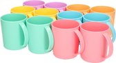 PlasticForte Drinkbekers - 12x stuks - gekleurd - kunststof - 350 ml - limonade bekers/ mokken