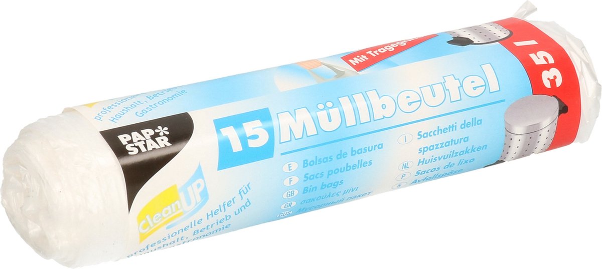 Goedkoopste Papstar afvalzakken/vuilniszakken - 15x stuks - 35 liter - transparant - Prullenbak zakken