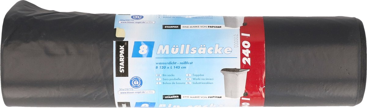 Goedkoopste Papstar 8x stuks afvalzakken/vuilniszakken - 240 liter - zwart - containerzakken