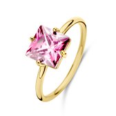 New Bling 9NB-0890-50 Zilveren Ring - Dames - Zirkonia - Vierkant - 8 x 8 mm - Roze - Maat 50 - 1,76 mm - Zilver - Gold Plated (Verguld/Goud op Zilver)