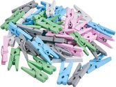 Mini Wasknijpers 50 stuks - Hout - Diverse kleuren - 2,5 cm - Ophangen van notitieblaadjes, foto's, kleurplaten en wenskaarten.