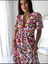 Lange dames jurk - zomer jurk - maat S - 36 - bloemenpatroon - Vrouwelijk - luchtig - zomer - mooie diepe halslijn