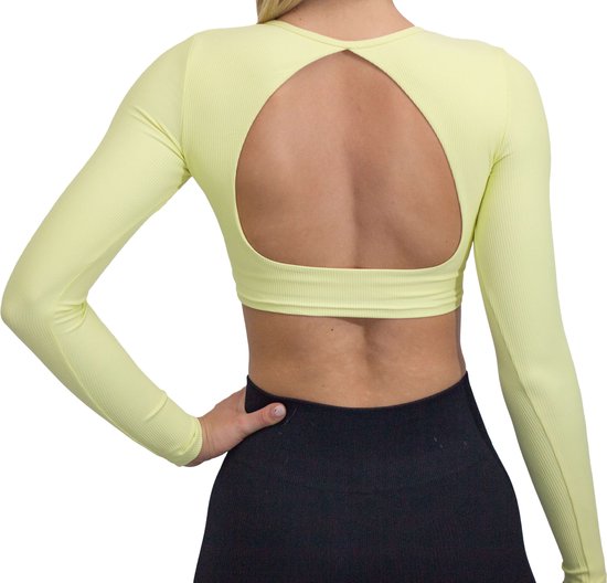 Fittastic Sportswear Longsleeve Backless Top Yellow - Beige - L