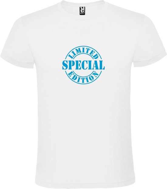 Wit T-Shirt met “Special Limited Edition “ Afbeelding Neon Blauw Size XXXXL