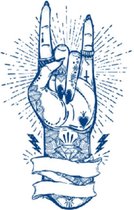 Temporary Tattoo Rock and Roll Hand (8x11 cm) [Semi-Permanente Neptattoo - Tijdelijke tatoeage - Nep Fake Tattoos - Water overdraagbare festival sticker henna outfit tattoo - Glitter tattoo - Volwassenen Kinderen Jongen Meisje]