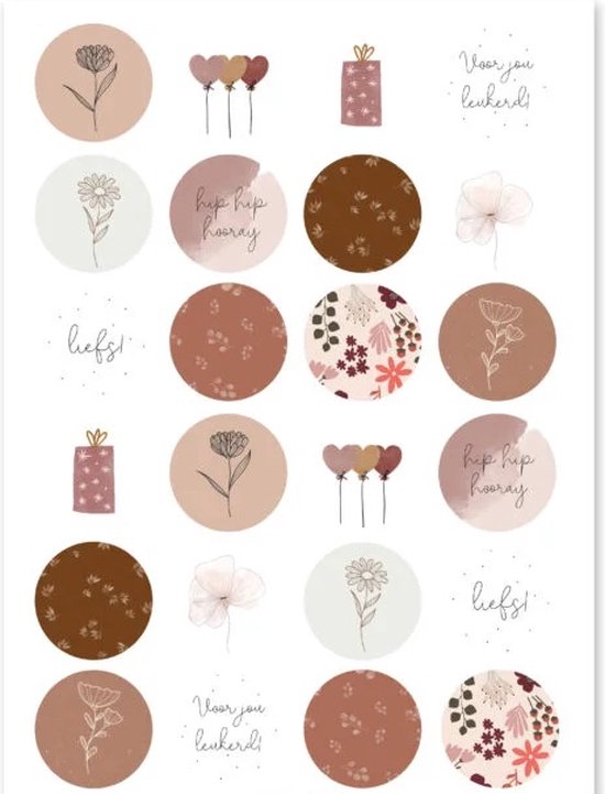 Stickermix - Stickervel - 24 stickers - 12 assorti - Mix - Sluitsticker - Sluitzegel – Vintage - Retro - Nude | Veelkleurig – Bloemen - Liefs - Verjaardag | Envelop stickers | Cadeau - Gift - Cadeauzakje - Traktatie | Leuk inpakken - DH collection