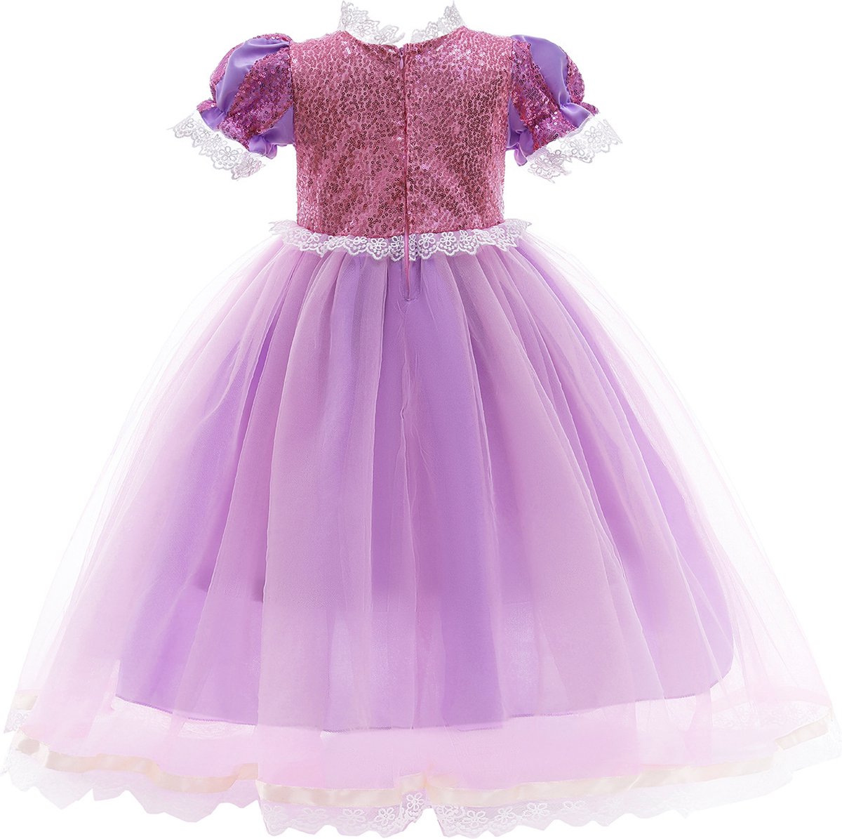 Joya Kids® Paarse Prinsessenjurk meisje | Verkleedjurken meisjes | Prinses met Lange Vlecht jurk Roze en Paars | Met Kroon en Toverstaf | (110) — afbeelding 5