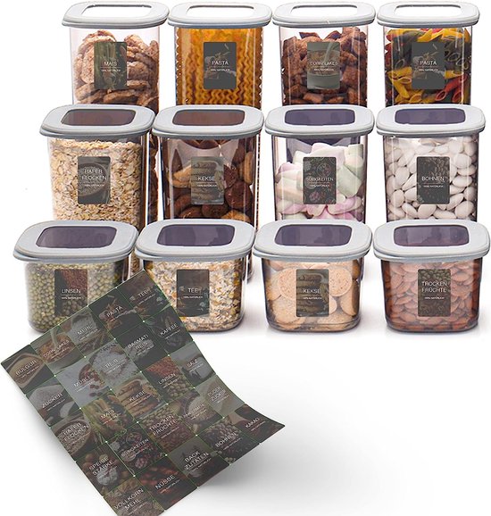 Parpalinam Voorraaddozen met deksel, luchtdicht, set van 12 stuks, 1,44 l, opbergdoos, keukenorganizer, BPA-vrij, keukenopslag en organisatie voor cornflakes, meel, muesli Parpalinam Voorraaddozen met deksel, luchtdicht, set van 12 stuks, 1,44 l, opbergdoos, keukenorganizer, BPA-vrij, keukenopslag en organisatie voor cornflakes, meel, muesli