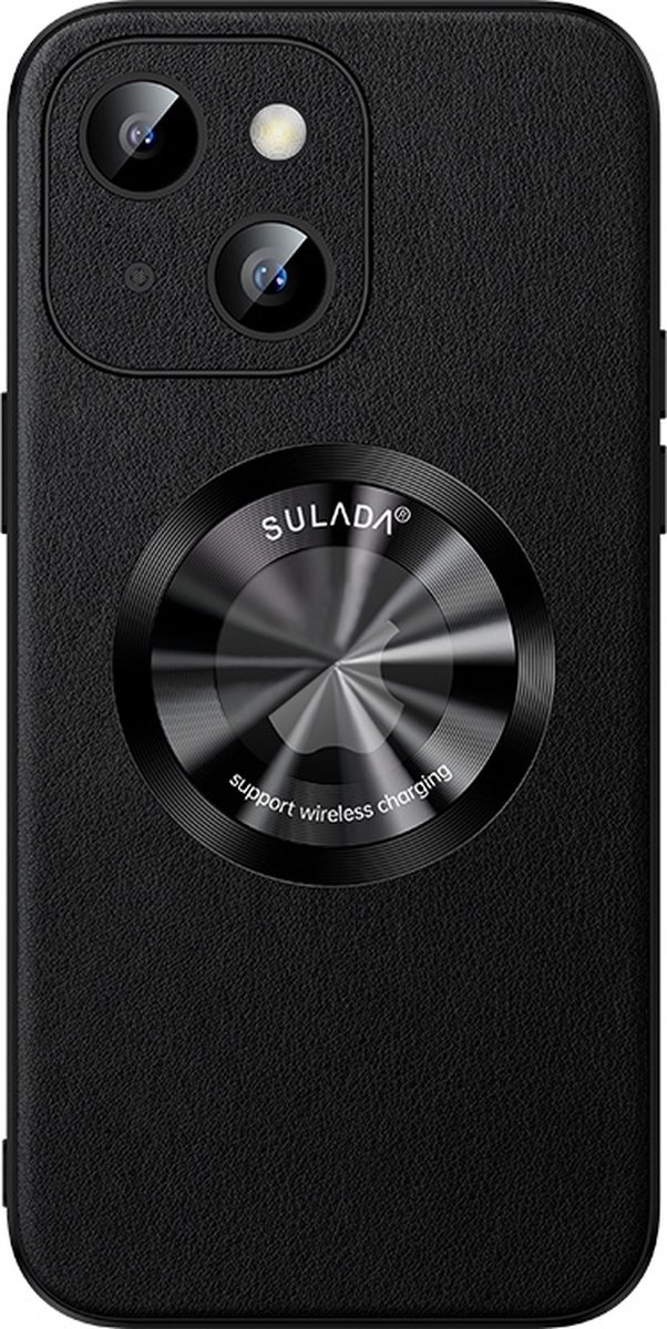 Sulada Soft case Microfiber leer en shockproof en lensbeschermer met magnetische ring voor de iPhone 13 Zwart