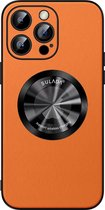 Sulada Soft case Microfiber leer en shockproof en lensbeschermer met magnetische ring voor de iPhone 14 Pro Orange