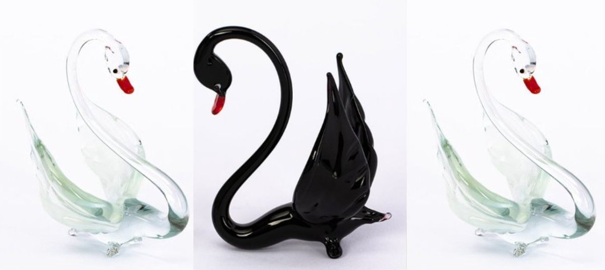 Set van 3 mondgeblazen glazen zwanen - zwaan - glas - handmade