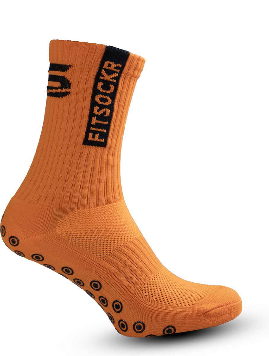 FitSockr Gripsokken Voetbalsokken Sportsokken Anti Slip Sokken Gripsokken Voetbal - Maat 44/48 - Oranje - Polyester