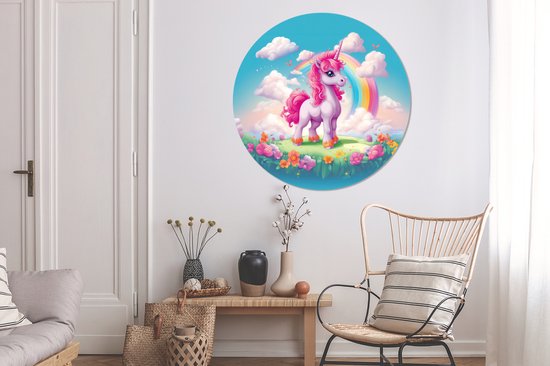 Stickers muraux chambre d'enfant fille - Papier peint cercle Unicorn - Rose  - Enfants