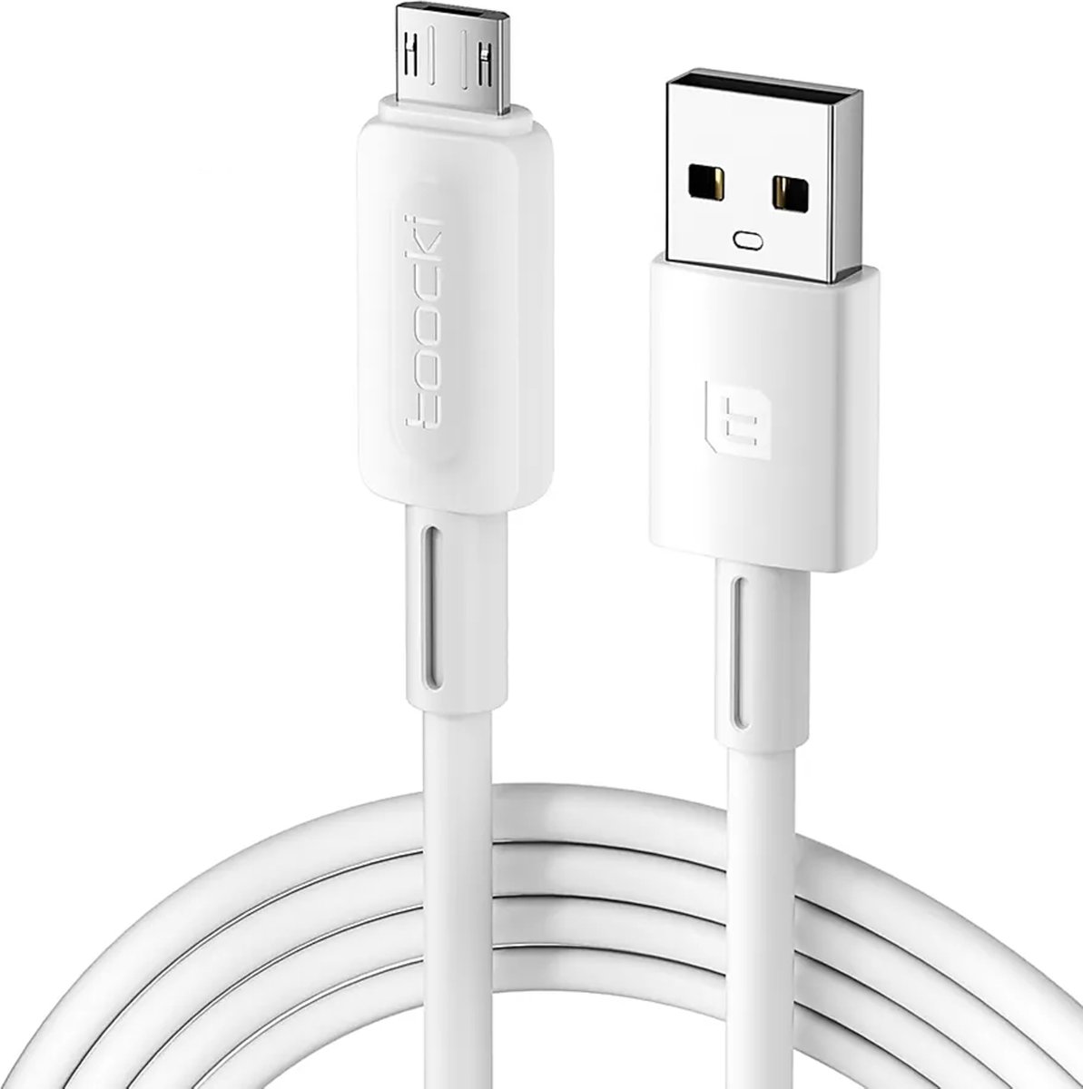 Toocki Oplaadkabel 'Fast Charging' - USB-A naar MICRO USB - 12W 2.4A Snellader - 2 Meter - voor Samsung, OnePlus, LG, Nokia, Huawei, Xiaomi, Sony, PS4, Xbox One, JBL, Motorola, Alcatel - Tot 2 Keer Sneller - 480Gbps - Snoer van TPE-Rubber - WIT