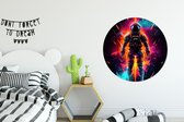 WallCircle - Wandcirkel ruimte - Neon - Astronaut - Wanddecoratie woonkamer - Muurcirkel binnen - Wandbord rond - Ronde schilderijen - ⌀ 90 cm - Ronde muurdecoratie - Cirkel schilderij - Muurcirkels