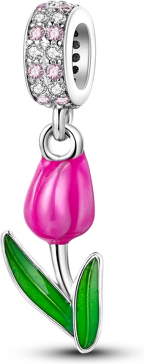 Dutch Tulip Charm For Bracelet, Pink Tulip Charm, Keen Jewel - 925 Sterling Zilver Bedel