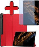 Hoes Geschikt voor Samsung Galaxy Tab S9 Ultra Hoes Book Case Hoesje Trifold Cover Met Uitsparing Geschikt voor S Pen Met Screenprotector - Hoesje Geschikt voor Samsung Tab S9 Ultra Hoesje Bookcase - Rood