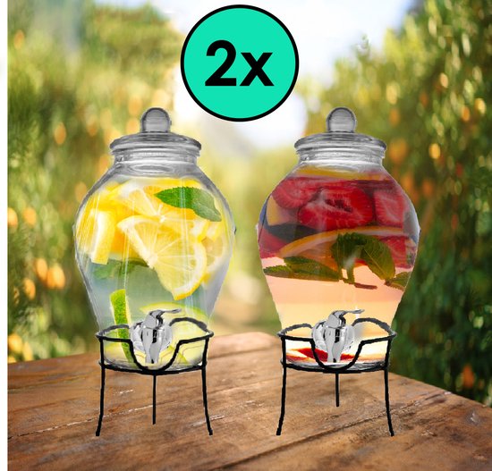 Drankdispenser met Kraantje - Limonadetap - Sap dispenser - 6 Liter - Glas  | bol