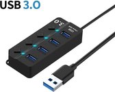 USB Hub 3.0 – 4 Poorten - Splitter – Adapter - Universeel - Aan Uit Schakelaar - Zwart - Met Usb-c hub