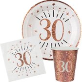 Verjaardag feest bekertjes/bordjes en servetten leeftijd - 60x - 30 jaar - rose goud