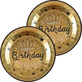 Verjaardag feest bordjes happy birthday - 20x - goud - karton - 22 cm - rond
