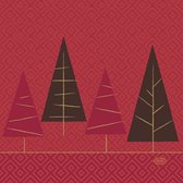Duni kerst thema servetten - 60x st - 33 x 33 cm - rood met kerstbomen