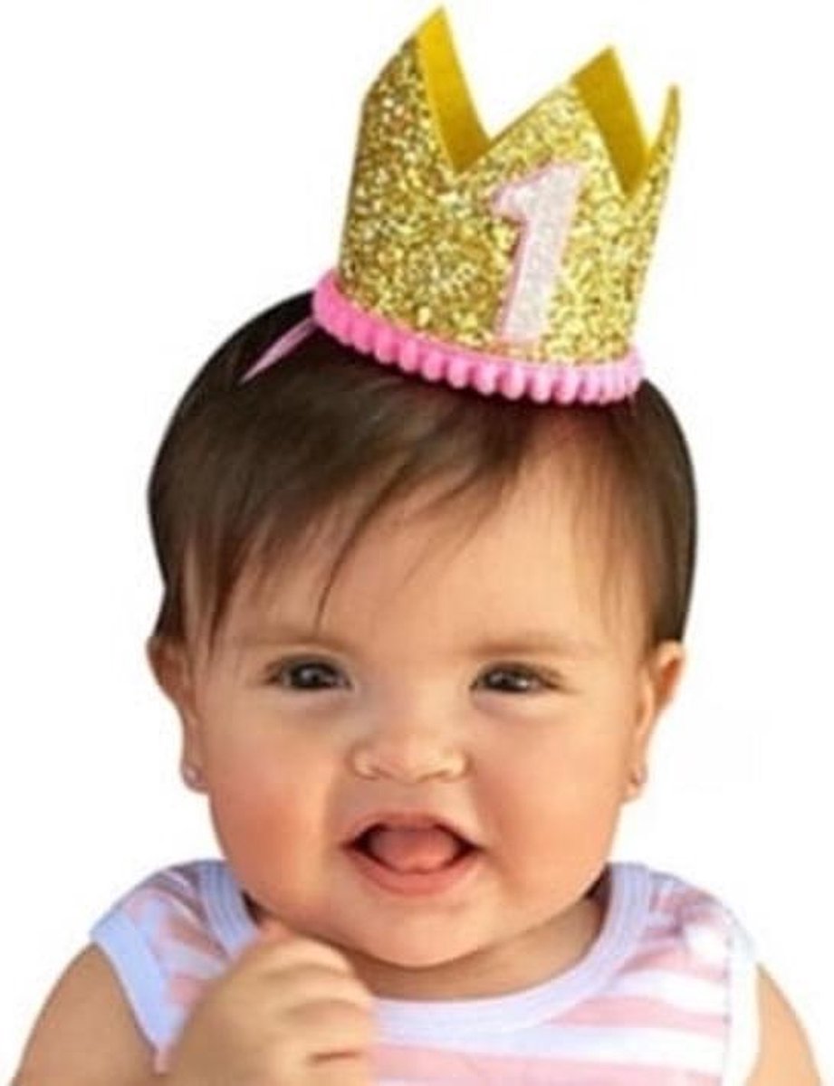Afbeelding van product Dottig.com  Verjaardagskroon, half jaar, 1/2 jaar, kroon, goud, feestkroon