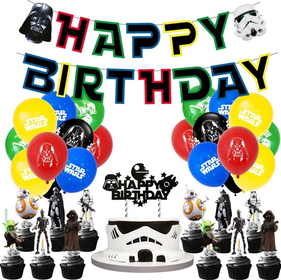 Thema: Star Wars - Verjaardag - Versiering - Slinger - Ballonnen +  Caketopper | bol.com