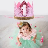 Verjaardagkroon-kroon-meisje-eerste verjaardag-1 jaar-strik-cakesmash-fotoshoot-zilver-roze-prinses