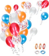 Partizzle 50x Nederland Gekleurde Confetti Helium & Latex Ballonnen - Koningsdag - WK / EK Voetbal 2024 - Carnaval - Holland Feestartikelen Versiering - Oranje Rood Wit Blauw