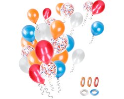 Partizzle 50x Nederland Gekleurde Confetti Helium & Latex Ballonnen - Koningsdag - WK / EK Voetbal 2024 - Carnaval - Holland Feestartikelen Versiering - Oranje Rood Wit Blauw