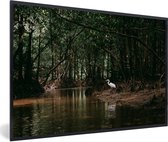 Photo encadrée - Cadre photo Heron en forêt de mangrove noir sans passe partout 120x80 cm - Affiche encadrée (Décoration murale salon / chambre)