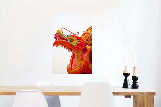 Poster Dragon chinois rouge sur fond blanc 40x60 cm - Tirage photo sur Poster (décoration murale salon / chambre)