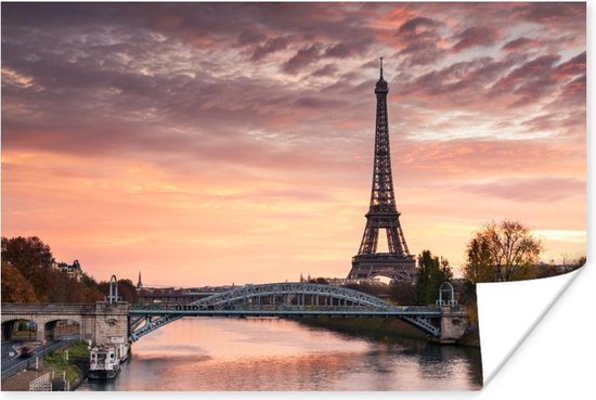 Poster Parijs - Eiffeltoren - Brug - 30x20 cm