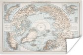 Oude kaart van het noordpoolgebied poster papier 80x60 cm - Foto print op Poster (wanddecoratie woonkamer / slaapkamer)