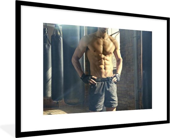 Fotolijst incl. Poster - Foto van een gespierde boxer - 90x60 cm - Posterlijst