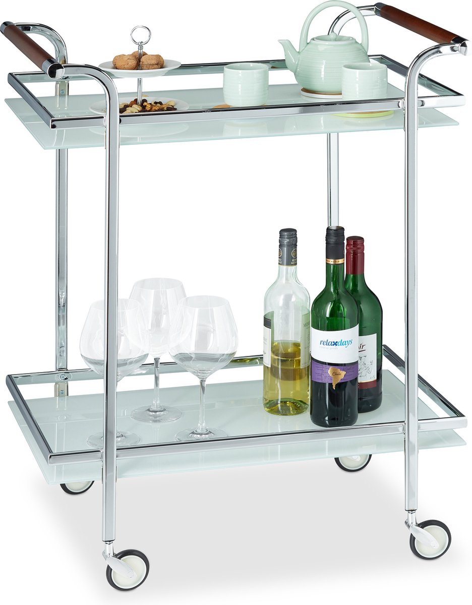 Relaxdays keukentrolley - melkglas - serveerwagen - 2 etages - theewagen - roltafel