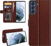 Samsung Galaxy S21 FE hoesje - MobyDefend Wallet Book Case (Sluiting Achterkant) - Bruin - GSM Hoesje - Telefoonhoesje Geschikt Voor: Samsung Galaxy S21 FE