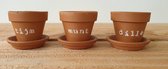 Terracotta - bloempot - kruiden - opdruk - set van 3 stuks - met schotel - potmaat 8