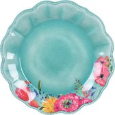 Set van 6 dinerborden Ø 27,5 cm, melamine bloemen servies kakelbont craquelé in turquoise, koraal, turquoise