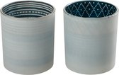 J-Line Theelichthouder Geometrisch Glas Wit/Blauw Small ass van2/  Set van 12 stuks