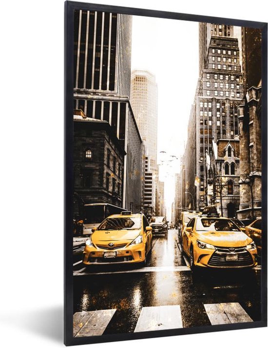 Fotolijst incl. Poster - Goud - Taxi's - New York - 60x90 cm - Posterlijst