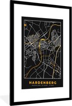 Fotolijst incl. Poster - Plattegrond - Hardenberg - Goud - Zwart - 60x90 cm - Posterlijst - Stadskaart
