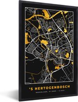 Fotolijst incl. Poster - Plattegrond - 's-Hertogenbosch - Goud - Zwart - 60x90 cm - Posterlijst - Stadskaart